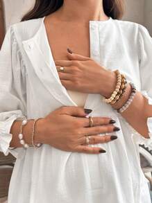 SHEIN Maternity Casual Solid Color Round Neck Long Sleeve Shirt