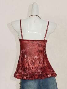 SHEIN ICON Top de tirantes tipo bata con estampado floral, volantes y escote en V, estampado de paisley al estilo bohemio de Hawai, fashionable y sexy para el verano