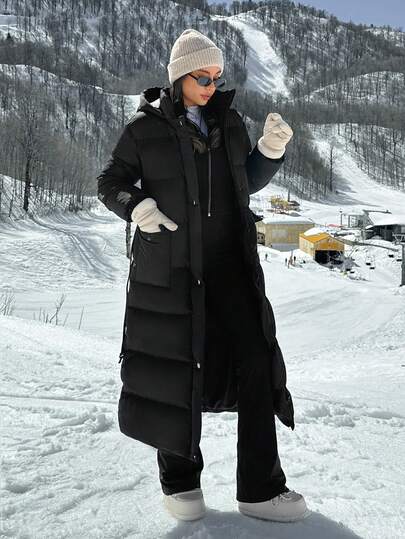 EURMUSE Women's Solid Casual Belted Long Puffer Winter Coat