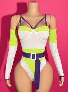 Slaydiva Body pentru femei, vară 2025, nou, potrivit pentru festivaluri de muzică, petreceri de ziua de naștere, absolviri, ținute casual zilnice, vacanțe, călătorii în croazieră, plajă, expunere la soare, cu bretele spaghete, decupaje, culoare contrastantă, manșete, strângere în talie, curea