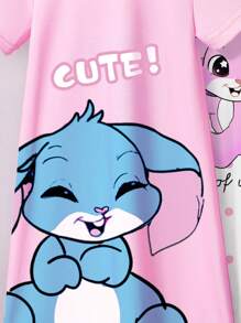 GraphicGems Tween Girls 2pcs Pajama Set - Pink Rabbit Print Nightgown, Comfortable & Elegant Loungewear - Pink - View 4