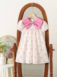 Genkimix Kids Young Girl 2025 Summer New Arrival Butterfly Print Bowknot Collar Ruffle Sleeve Casual Loose Fit Princess Dress Dresses With Bow For Girls - Pink - View 7