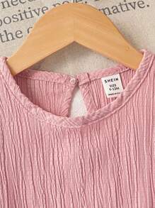 SHEIN 女婴 0-3 岁休闲日常无袖纹理针织波浪条纹上衣，带侧边蝴蝶结，春夏 - 粉色 - 查看 9