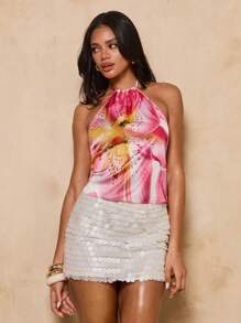 SHEIN BAE Women's Sexy Backless Floral Print Beach Tank Top - Pink - View 1