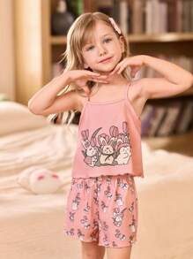 SHEIN 3 Sets Girls Cartoon Camisole & Shorts Pajama Sets - Pink - View 6