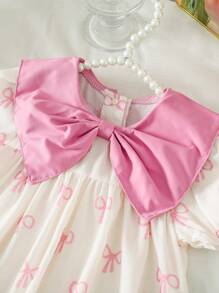 Genkimix Kids Young Girl 2025 Summer New Arrival Butterfly Print Bowknot Collar Ruffle Sleeve Casual Loose Fit Princess Dress Dresses With Bow For Girls - Pink - View 4