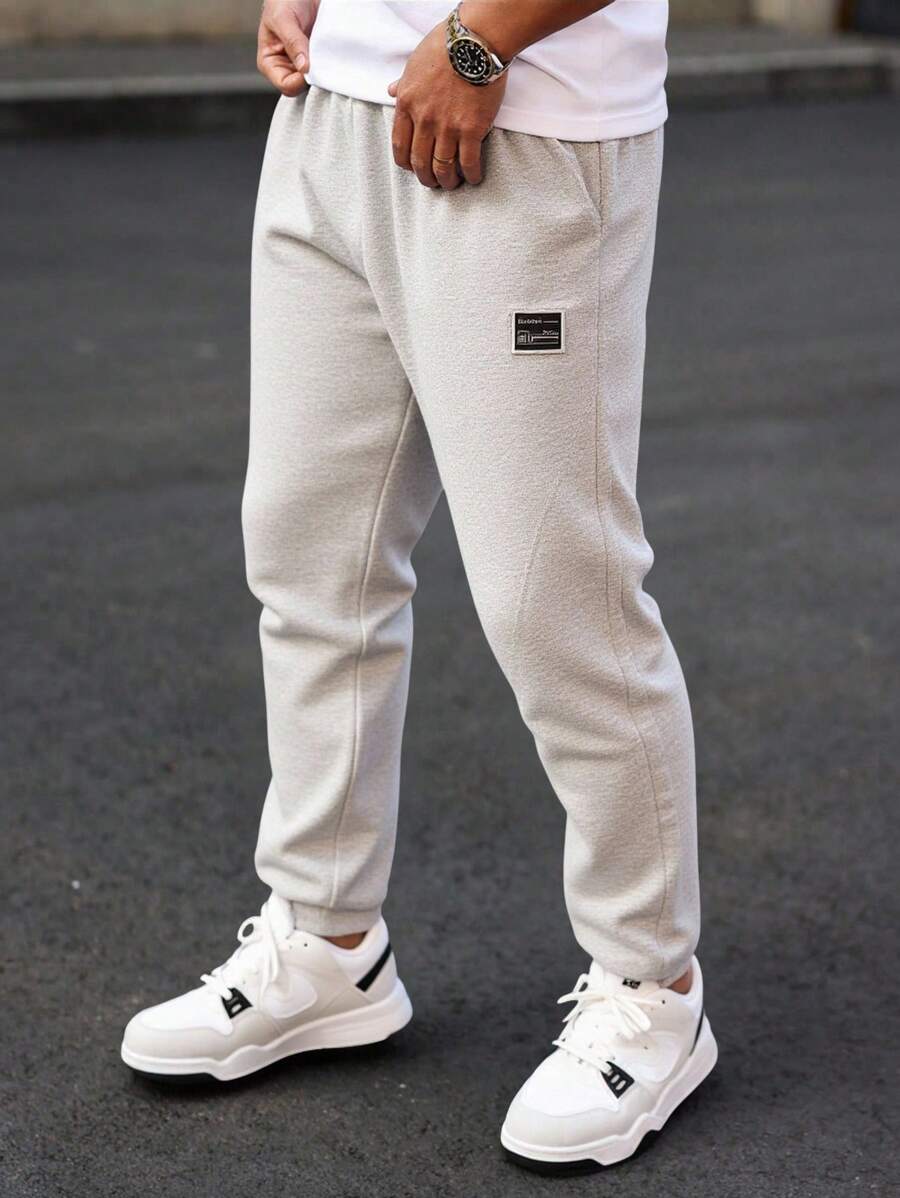 RueChic Men Patched Detail Striped Regular Sweatpants - Grey - View 1