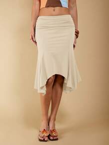 COSMINA Women's Elegant Asymmetrical Ruched Brown Skirt, Suitable For Spring/Summer Vacation - Apricot - View 7