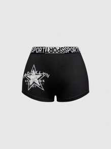 ROMWE Grunge Punk Women Gothic Star Pattern Shorts - Black - View 5