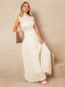 L'Amorae Women's Elegant Simple Summer Vacay Pleated Skirt - White - View 1