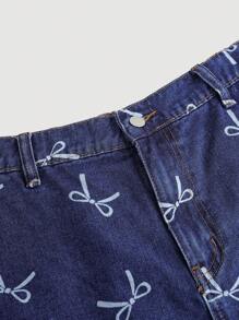 SHEIN MOD Große Größen Denim Shorts, lässig geschnitten mit hoher Taille und Schleifendekor, blau