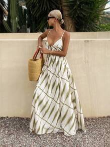 Livesso 女士全印花吊带连衣裙，适合度假邮轮旅行，也可作为女士长款连衣裙穿着。 - 綠色 - 查看 5