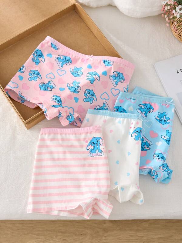 Slip morbidi da ragazza in rosa e blu, con stampa a coniglietti a cuore e scritta "love", adatti per San Valentino e Pasqua, modello regular