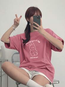 DAZY 女士圆领短袖兔子印花休闲T恤，教师服装