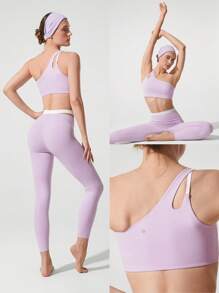 GLOWMODE FeatherFit™ Center Stage One Shoulder Spaghetti Straps Removable Cups Sports Bra Low Impact Yoga Pilates Barre Studio Daily Casual Wear - Mauve Purple - View 7