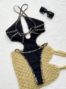 Swim SXY Đồ bơi một mảnh hở lưng khoét sâu chữ V gợi cảm cho nữ - màu đen - Xem 5