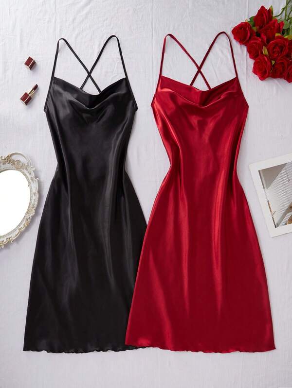 SilkySpell 2 Peças/Conjunto Camisola Camiseta Elegante e de Estilo Simples Babydoll, Conjuntos de Roupa de Dormir de Luxo, Férias