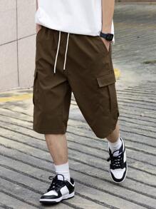Manfinity Hypemode Men's Summer Casual Solid Color Cargo Shorts - Coffee Brown - View 3