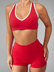 Missguided x Playboy High Impact Cross Back Sports Bra Athletic Workout Fitness Running Training Dance Gym Yoga High Support Performance Activewear Athletic Base Layer - Red and White - View 4