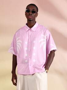 SUMWON Luxury Resort Wear Short Sleeve Button Down Palm Tree Vacation Shirt Athleisure Clubhouse Exclusive Collection Lightweight Summer Shirt - Rusty Rose - View 5