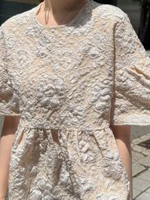 FRIFUL Women's Textured Puff Sleeve Blouse, Summer Apparel Babydoll Top - Apricot - View 5