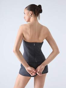 LYSMO Women's Button Zip Gray Stylish Wrap Top - Spring/Summer 2025 New Arrival - Grey - View 2