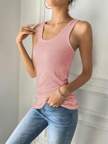 SHEIN Tall 女款純色圓領無袖休閒背心，夏季百搭粉色，適合高個女性 - 藕粉色 - 查看 4