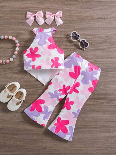 Emery Rose Kids Emery Rose Kids 2件套女婴彩色印花上衣和喇叭裤套装