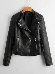 Comfortcana Zip Up Pu Moto Jacket In Fall/Winter