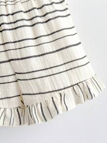 Loomiva Young Girls Striped Pattern Ruffle Hem Camisole & Elastic Waist Shorts Set, Spring/Summer - Multicolor - View 6