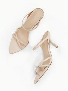 CUCCOO BIZCHIC Apricot Mirror Pu Pointed Toe Kitten Heel Women'S Sandals For Summer Graduation Heels Prom Heels Vacation Shoes Summer Elegant Basics Business Casual Business Chic Spring Shoes Spring Break Easter