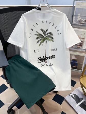 Manfinity Joysei Men's Casual Holiday T-Shirt Set, Suitable For Summer