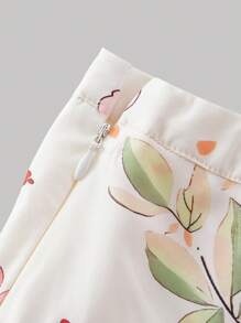 SHEIN MOD Jupe-culotte vintage romantique à imprimé floral abricot avec nœud, ourlet volant et bas superposé - Style mignon Y2K, parfait pour les vacances sur l'île, les fêtes, les rendez-vous, les célébrations d'anniversaire, les thés de l'après-midi et les festivals, les vacances - Nude - Voir 3