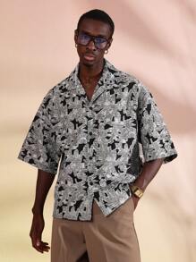 SUMWON Camisa de organza con efecto quemado y abotonadura, prenda de declaración para festivales, uso ocasional, moda contemporánea, streetwear moderno, colección de resort, verano, primavera, vacaciones