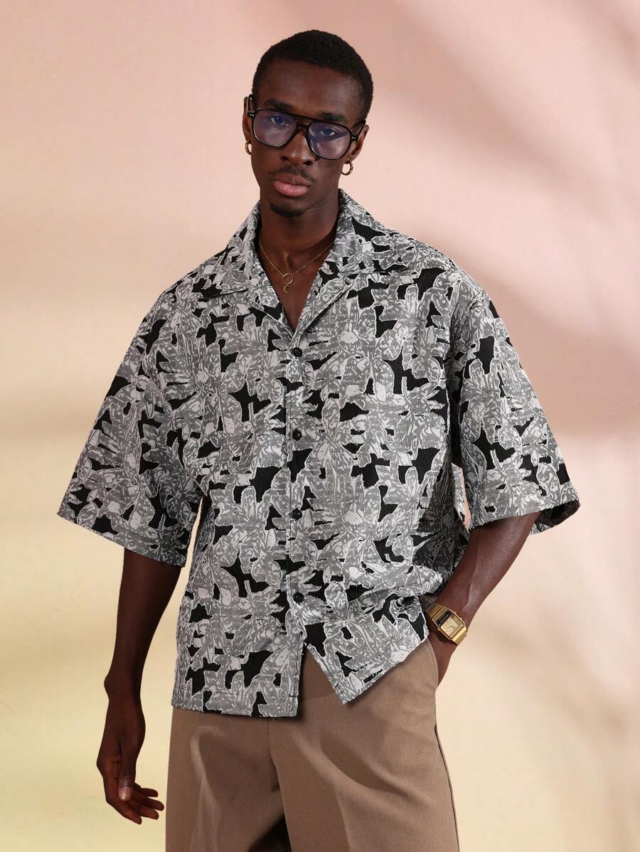 SUMWON Camisa de organza con efecto quemado y abotonadura, prenda de declaración para festivales, uso ocasional, moda contemporánea, streetwear moderno, colección de resort, verano, primavera, vacaciones
