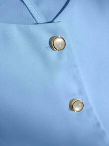 Franclia Femme Mode Blouse sans manches à simple boutonnage avec taille seyante et fausse poche, polyvalent pour un port quotidien - Bleu azur - Voir 7