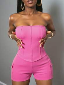 Slaydiva Monos para mujeres talla grande 2025 Nuevos llegados de verano, para festival de música, Pascua, Día de San Patricio, estilo occidental, estilo nómada, fiesta de cumpleaños, temporada de graduación, uso estudiantil, casual diario, versátil básico, ocio, viaje en crucero, playa, tomar el sol, de moda, ropa urbana, sin tirantes, a rayas, bolsillo cargo, tela texturizada, magenta