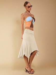 COSMINA Women's Elegant Asymmetrical Ruched Brown Skirt, Suitable For Spring/Summer Vacation - Apricot - View 3