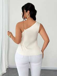 SHEIN Unity 1pc Plus Size Solid Color Chain Strap Asymmetrical Hem Camisole - Apricot - View 5