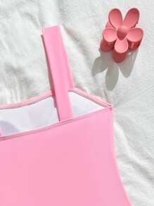 SHEIN Tween Girls Hollow-Out One-Piece Swimsuit, Vacation Beach Young Girls Sets Summer Young Girls Sets Swimming Suits For Teens One Piece Swim Suits For Teen Girl One Piece One Piece Swimsuit For Teen Girls - Baby Pink - View 5