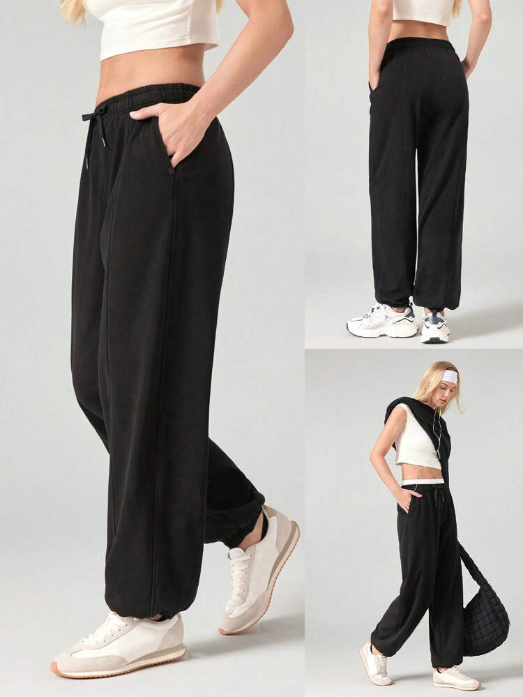 Pantalones jogger de felpa casuales diarios con ajuste holgado, cordón ajustable en la cintura y bolsillos laterales