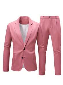 Manfinity Mode 男士休闲通勤纯色夹克和裤子套装