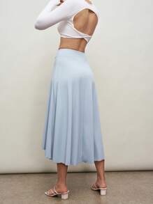 Activina Women Light Blue Casual Minimalist Solid Color Split Hem Dance Sportive Longuette Ballet Skirt - Blue - View 4