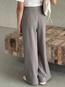 DAZY 青少年女孩竖条纹休闲长裤，返校服装 - 灰色 - 查看 7