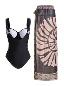 Swim Oasis Oasis 女士连体复古印花泳衣，带钢圈罩杯和腰带