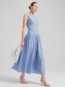 Ontre Vestido casual de verano con cuello redondo, sin mangas y estampado de rayas, estilo festivalero, de moda callejera tipo Estocolmo, para clubes de playa, fiestas nacionales y fiestas de maestras en 2025