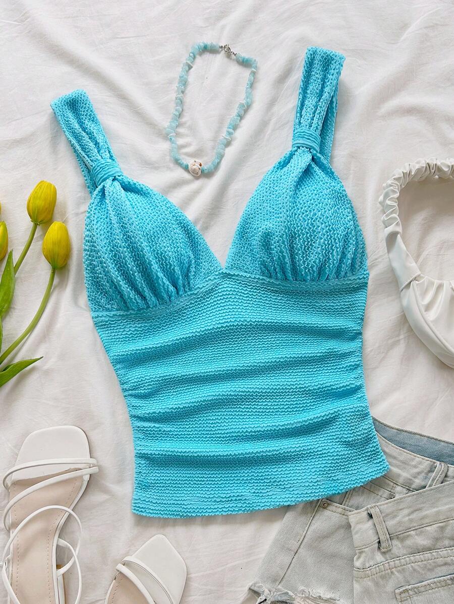 Soleia Women's Solid Color Fashion Tank Top, Suitable For Summer Blue - Baby Blue - View 1