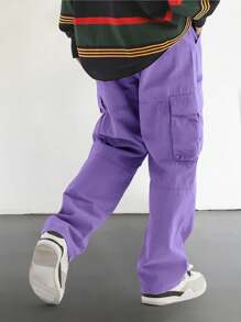 Claim Dot 宽松版型男士翻盖口袋侧边工装裤 男士街头潮流裤 男士宽松工装裤 工作裤 宽松工装裤 男士宽松工装裤 - 紫色 - 查看 2
