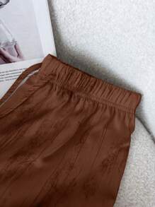SHEIN LUNE Ink Painting Satin Drawstring Waist Wide Leg Pants Fall Cloth For Women - Coffee Brown - View 3