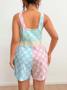 SHEIN MOOSTA Plus Size Women Cute Colorful Daisy Jumpsuits